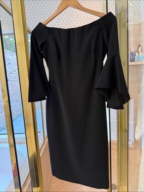 Elegant Black Off-Shoulder Bell-Sleeve Dress